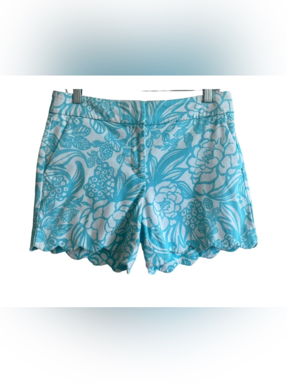 Talbots Aqua and White Floral Scalloped Hem Shorts